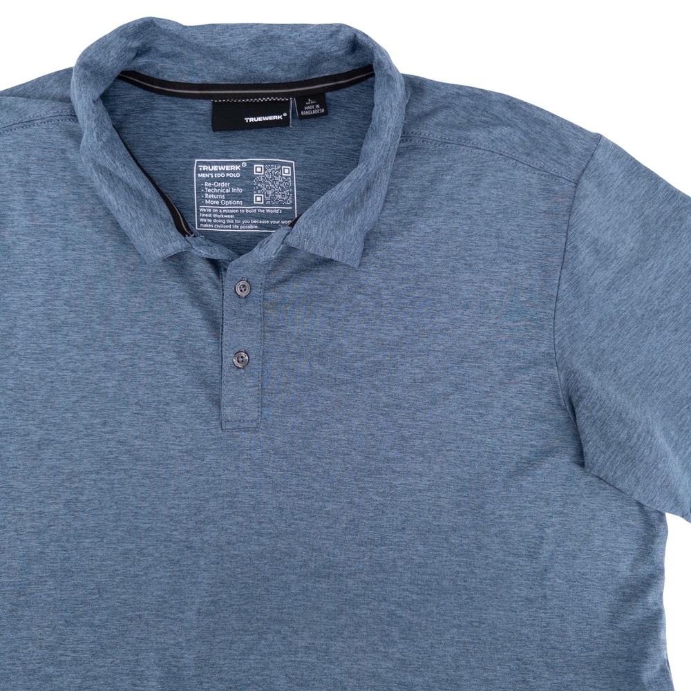 Truewerk Mens Large Polo Shirt Blue EDO Short Sleeve Workwear Performance